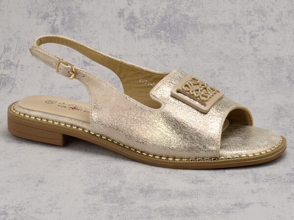 Złote płaskie sandały damskie S.Barski KV51-082