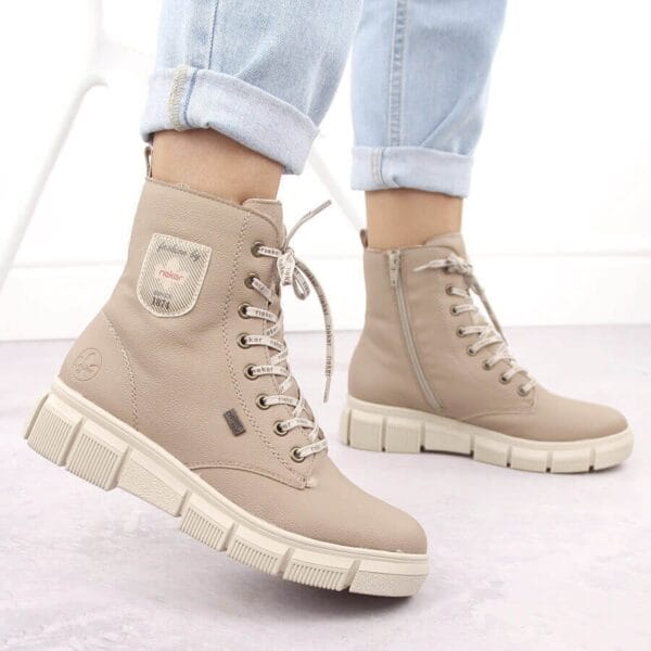 Wodoodporne workery damskie botki beżowe Rieker X3410-20