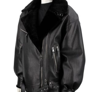 CEL951K - Damska ramoneska oversize z kożuchem naturalnym DORJAN