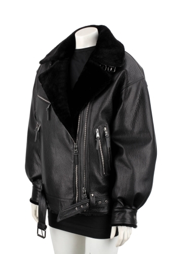 CEL951K - Damska ramoneska oversize z kożuchem naturalnym DORJAN