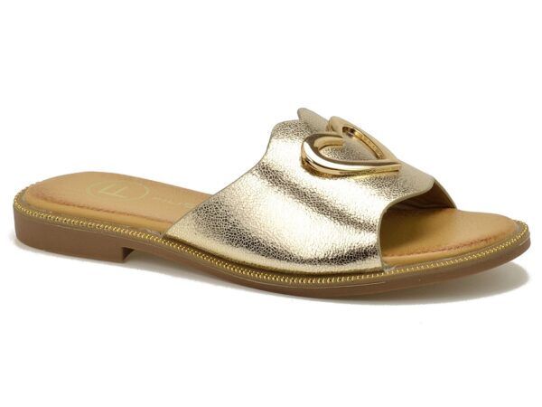 Złote klapki damskie na płaskim obcasie Filippo DK6909