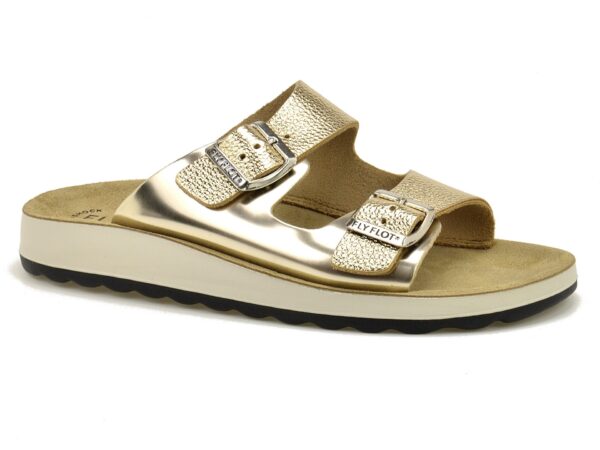 Złote skórzane klapki damskie FLY FLOT 77G64ZC