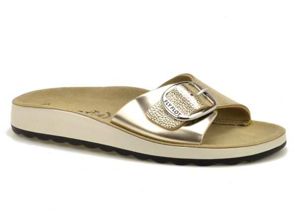 Złote skórzane klapki damskie FLY FLOT 77G65ZC