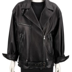 CEL450B - Damska ramoneska oversize z czarnej skóry owczej DORJAN