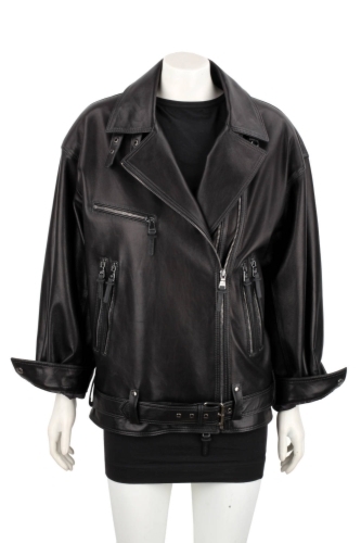 CEL450B - Damska ramoneska oversize z czarnej skóry owczej DORJAN