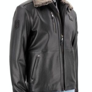RAD950B - Pilotka skórzana męska z czarnej skóry naturalnej DORJAN