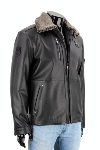 RAD950B - Pilotka skórzana męska z czarnej skóry naturalnej DORJAN