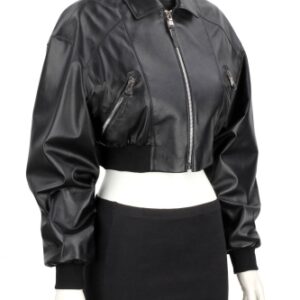 OTI450 - Czarna bomberka skórzana damska ze ściągaczami DORJAN
