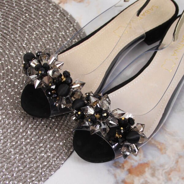 Sandały damskie transparentne z kamieniami czarne Sabatina 380-9