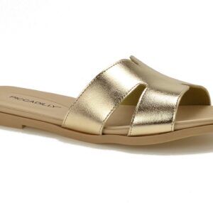 Złote klapki damskie na płaskim obcasie PICCADILLY 418083-8