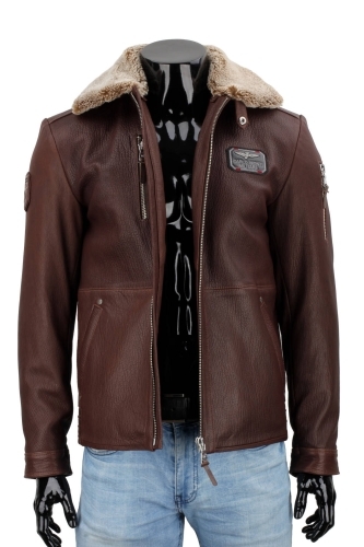 RAD126 - kurtka pilotka skórzana z brązowej skóry naturalnej DORJAN