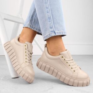 Półbuty damskie na platformie sznurowane beżowe Big Star MM274618