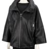 AID951 - Czarna damska kurtka skórzana oversize ze skóry naturalnej DORJAN