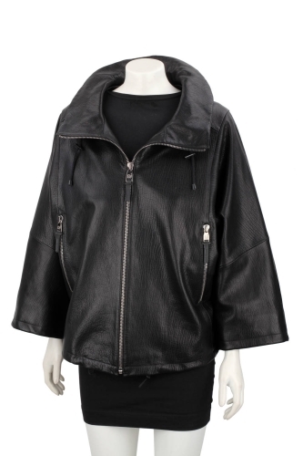 AID951 - Czarna damska kurtka skórzana oversize ze skóry naturalnej DORJAN