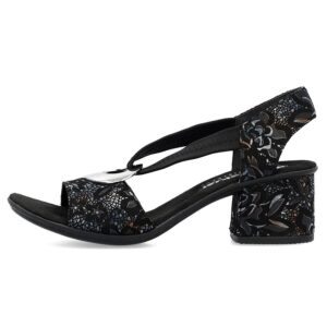 Komfortowe sandały damskie na obcasie z gumką czarne Rieker 64683-91