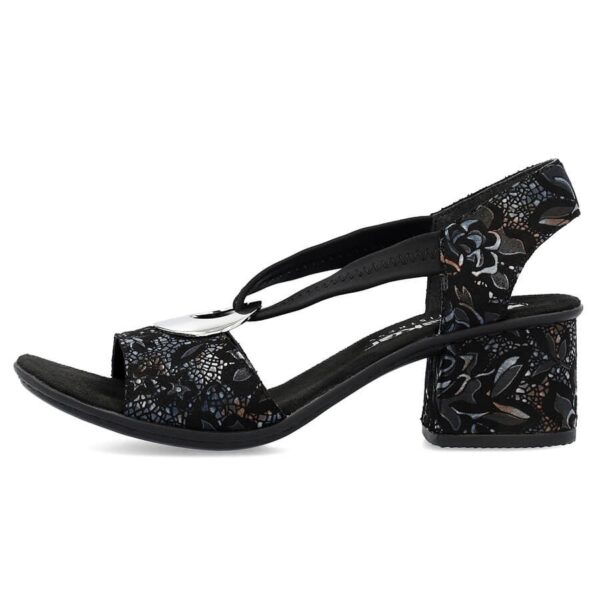 Komfortowe sandały damskie na obcasie z gumką czarne Rieker 64683-91