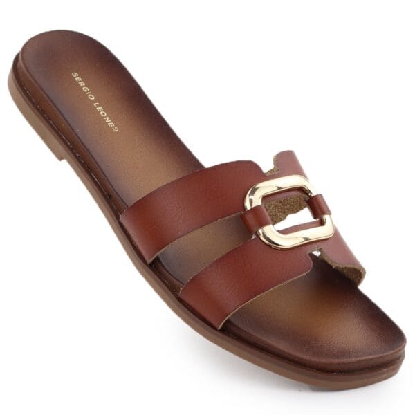 Klapki damskie z ozdoba brązowe Sergio Leone SK077H