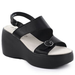 Skórzane sandały na koturnie czarne S.Barski LR51-540