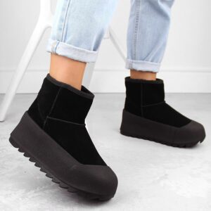 Skórzane śniegowce botki damskie na platformie czarne Big Star OO274A213