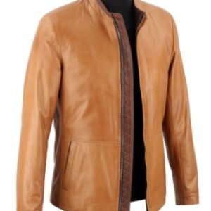 OUT105 - M - Lekka męska kurtka skórzana kolorze camelowym DORJAN Outlet