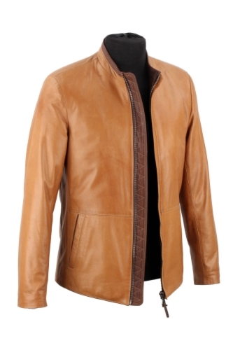 OUT105 - M - Lekka męska kurtka skórzana kolorze camelowym DORJAN Outlet