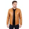 OUT105 - M - Lekka męska kurtka skórzana kolorze camelowym DORJAN Outlet