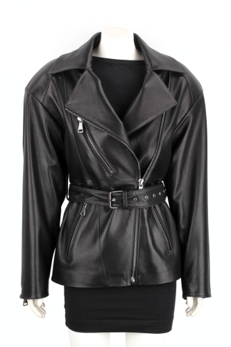 IRA450B - Długa damska ramoneska oversize wiązana w tali DORJAN