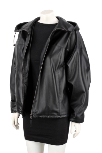 JAS450 - Damska kurtka skórzana z kapturem w luźnym kroju oversize DORJAN