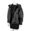 JAS450 - Damska kurtka skórzana z kapturem w luźnym kroju oversize DORJAN