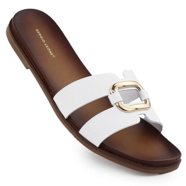 eab8994cd9e997aa5316e83047acc9bcbb272b3b Klapki damskie z ozdoba białe Sergio Leone SK077H