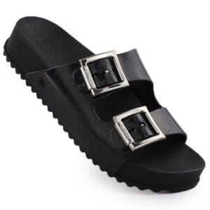 ebad289fd5d98b73e26d7ad7f6f9e95d68fa0a5d Klapki damskie z klamrami plażowe basenowe czarne Zaxy RR285058