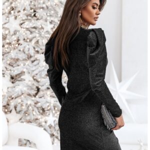 Brokatowa sukienka z kopertowym dekoltem ZAKIA -czarna