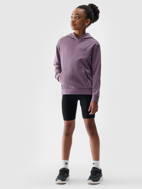 4F Bluza dresowa nierozpinana z kapturem dziewczęca - fioletowa 152 (11-12 lat)