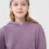 4F Bluza dresowa nierozpinana z kapturem dziewczęca - fioletowa 122 (6-7 lat)