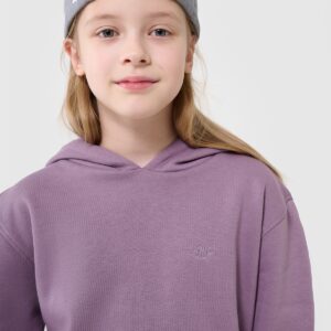 4F Bluza dresowa nierozpinana z kapturem dziewczęca - fioletowa 122 (6-7 lat)
