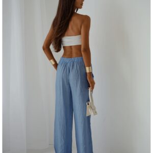 025f1c01e7548dcdb811a081025a6c937cd00061 Stylowe lniane spodnie z szerokimi nogawkami ARIELLE - niebieskie