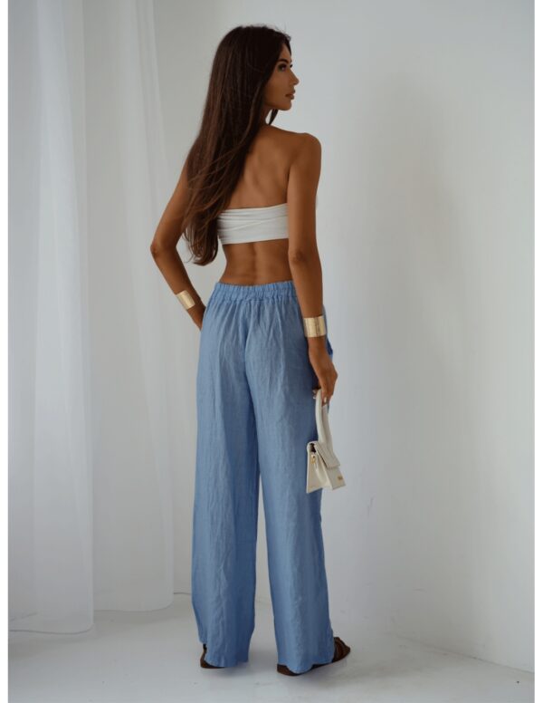 025f1c01e7548dcdb811a081025a6c937cd00061 Stylowe lniane spodnie z szerokimi nogawkami ARIELLE - niebieskie