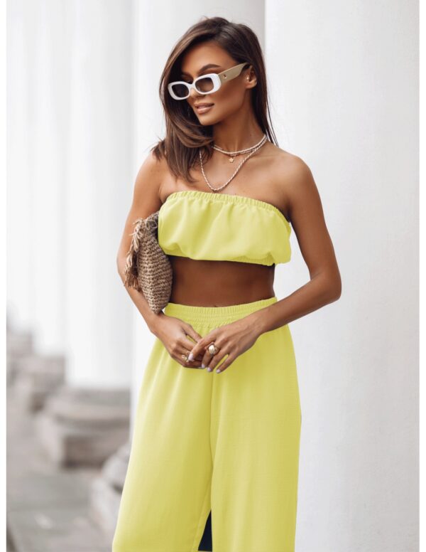 031869ef4c89cbbb94790647f99baad368d87fc7 Stylowy komplet top z szerokimi spodniami MATILDE - bananowy