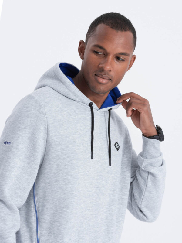 Bluza męska z kapturem z kieszenią na zamek - szary melanż V5