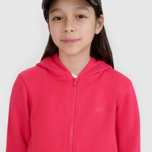 4F Bluza dresowa rozpinana z kapturem dziewczęca - różowa 134 (8-9 lat)
