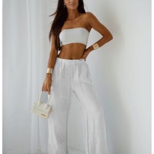 048d6d3ca4d1229d32e7487781afc53e7f5042d8 Stylowe lniane spodnie z szerokimi nogawkami ARIELLE - białe