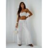 Stylowe lniane spodnie z szerokimi nogawkami ARIELLE - białe