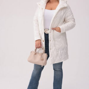 Pikowany płaszcz Vivien w kolorze ecru z fantazyjnymi kieszeniami OVERSIZE PLUS SIZE XXL JESIEŃ