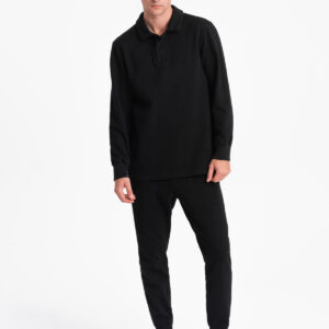 Komplet męski dresowy bluza z kołnierzem polo + spodnie - czarny V8