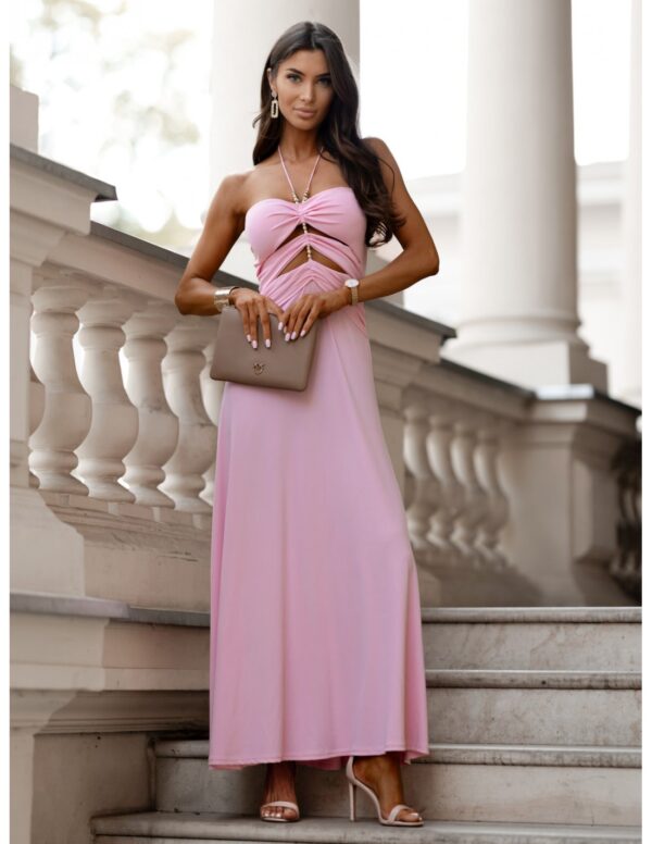 0830b7f8a0e6fc6029628b08e4b9abc40878a73d Rozkloszowana sukienka maxi z prążka LARIVIA - pudrowy róż