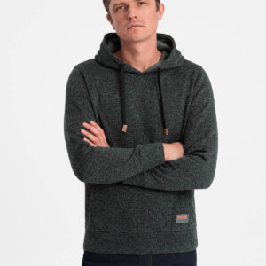 Bluza męska nierozpinana kangurka z kapturem - oliwkowy melanż V3