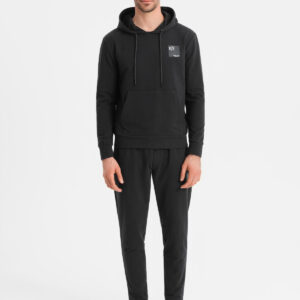 Komplet dresowy męski bluza z kapturem + spodnie dresowe - czarny V1