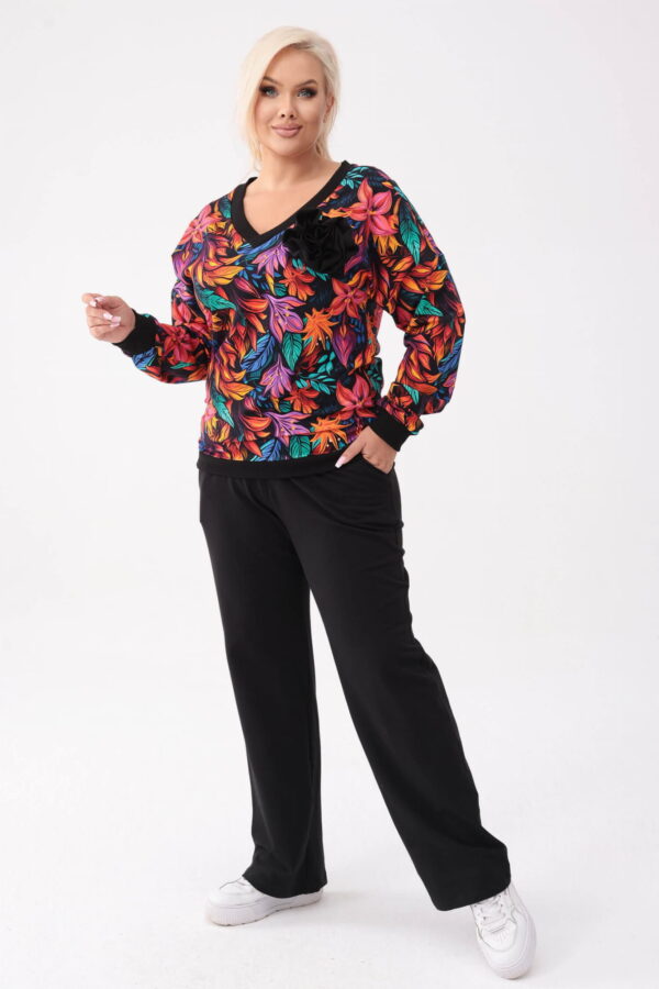 Bawełniany czarny komplet dresowy Comfy - bluza Retro Etno + długie spodnie PLUS SIZE XXL OVERSIZE JESIEŃ