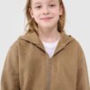 4F Bluza dresowa rozpinana z kapturem dziewczęca - beżowa 140 (9-10 lat)
