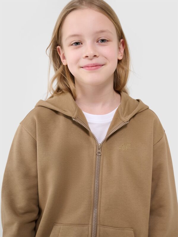 4F Bluza dresowa rozpinana z kapturem dziewczęca - beżowa 140 (9-10 lat)